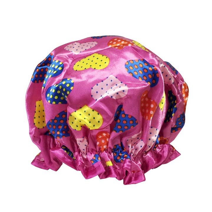 Wrapables Trendy Satin Shower Cap, Dottie Hearts